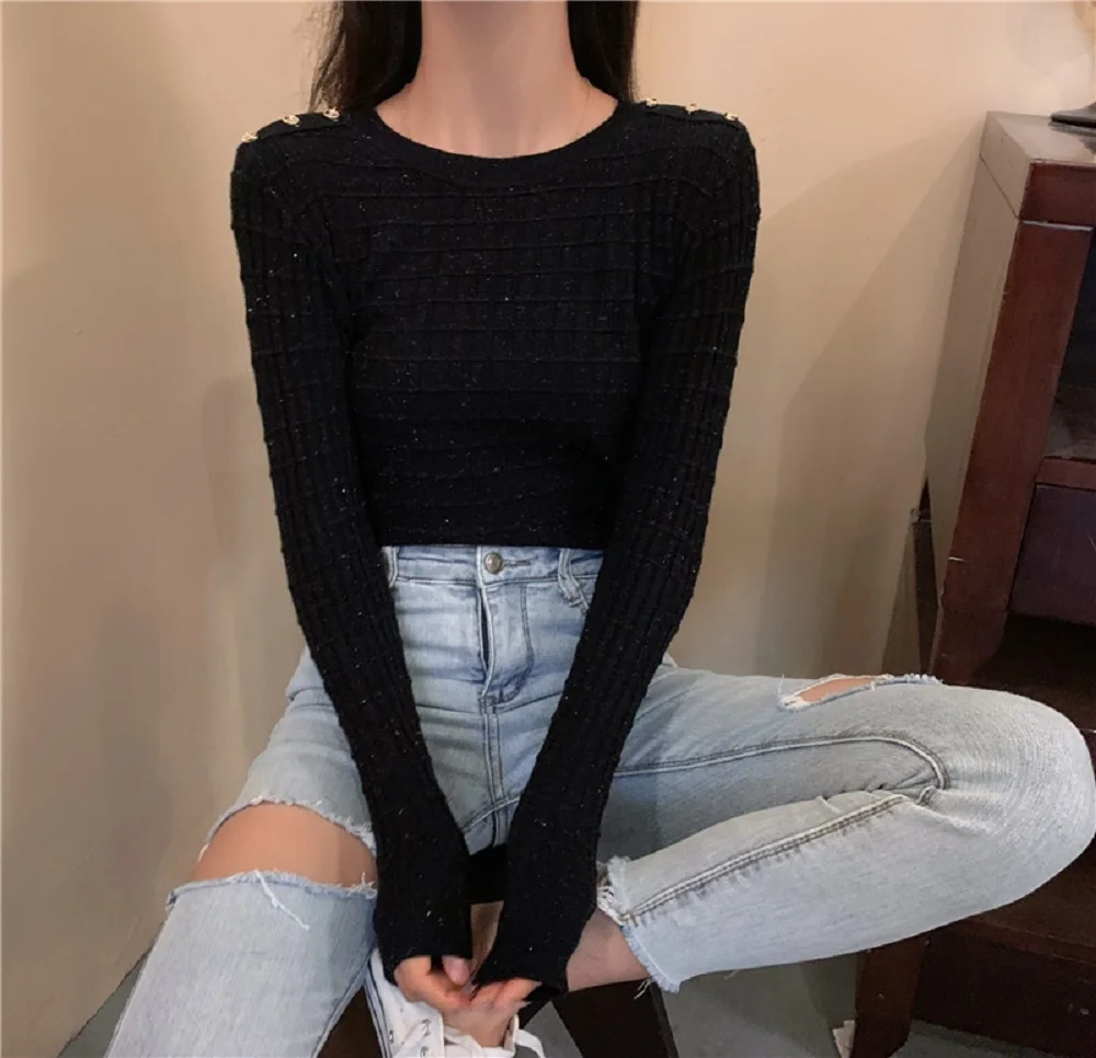 

Осень 2021, новый ретро свитер с узелковым узором и круглым вырезом, рубашка с длинными рукавами, бархатный пуловер yang, блестящий свитер