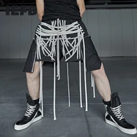 iefb new streetwear lace up shorts zipper pocket overalls high street 2021 trend strings black clothes for men fashion 9y4362