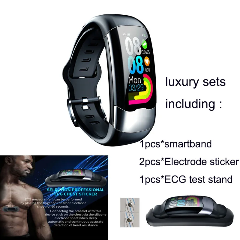 black luxury sets Прямая с фабрики лучшие продажи presice ЭКГ ppg смарт-браслет пульсометр фитнес-браслет Цветной фитнес-трекер - Цвет: black luxury sets