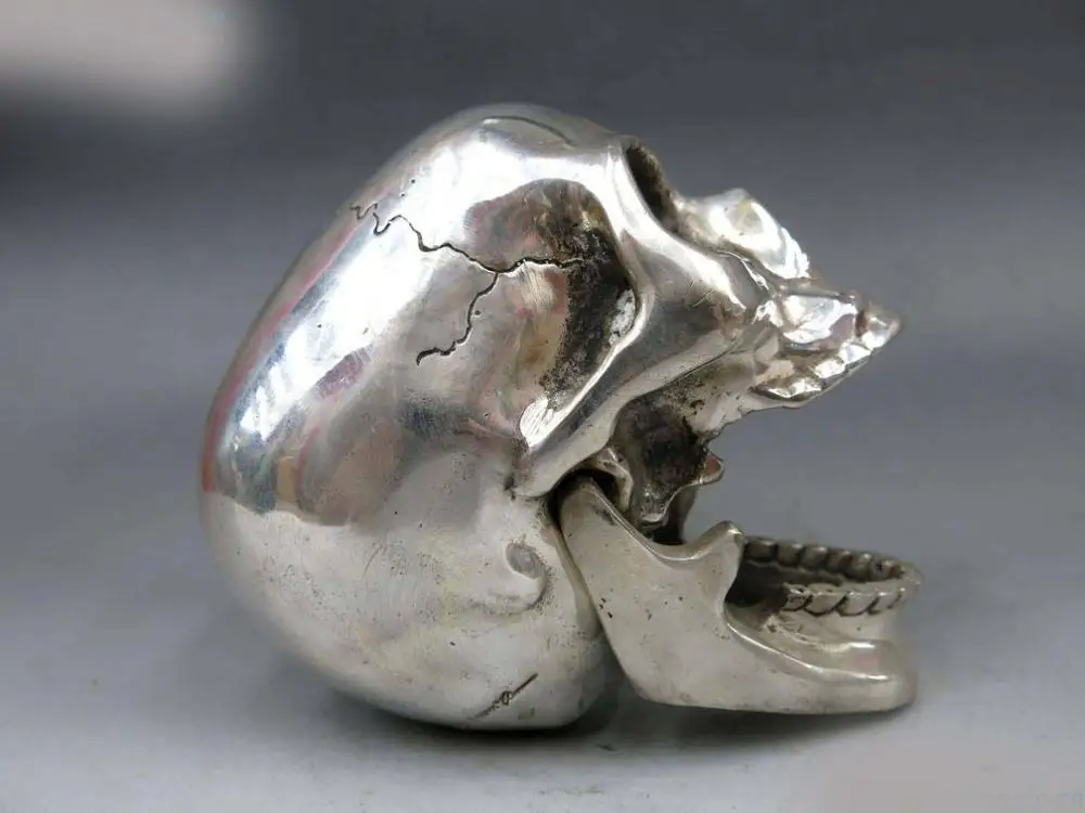 DS China Silver fine Carved skull Head human skeleton Statue sculpture | Дом и сад