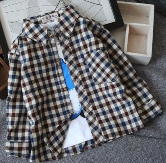 Only shirt Лидер продаж, Детские рубашки для маленьких мальчиков на весну-осень, модная одежда клетчатые хлопковые топы с длинными рукавами, Детская рубашка с отложным воротником - Цвет: Only shirt