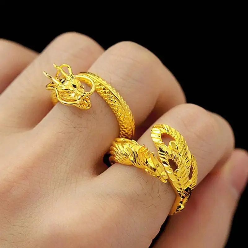 New Fashion Dragon and Phoenix Couple's Ring Open Adjustable Ring Domineering Men's and Women's Single Ring images - 6