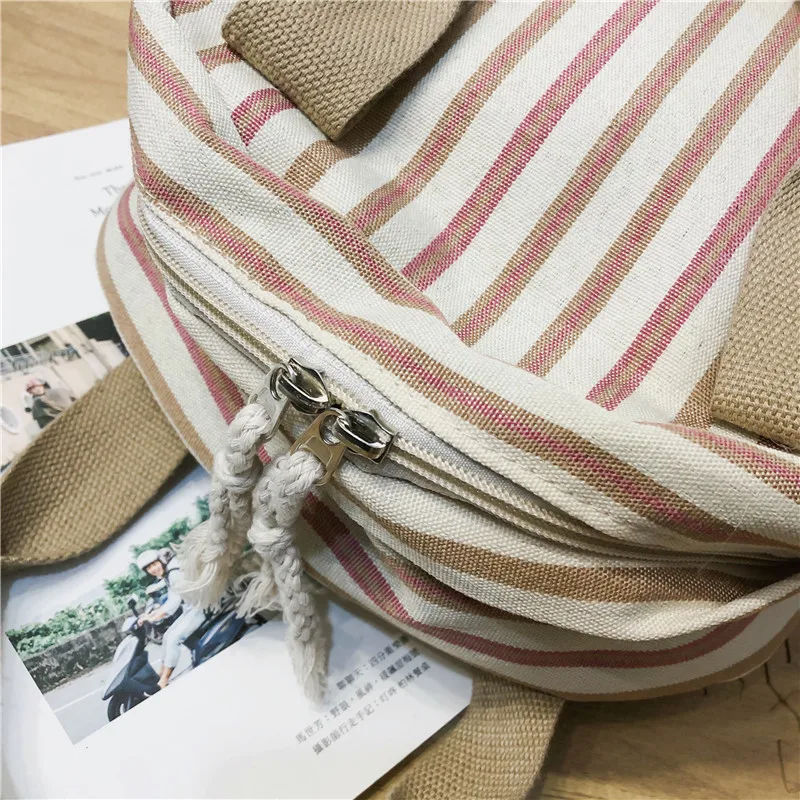 Повседневный хлопковый рюкзак в Вертикальную Полоску Женский школьный с