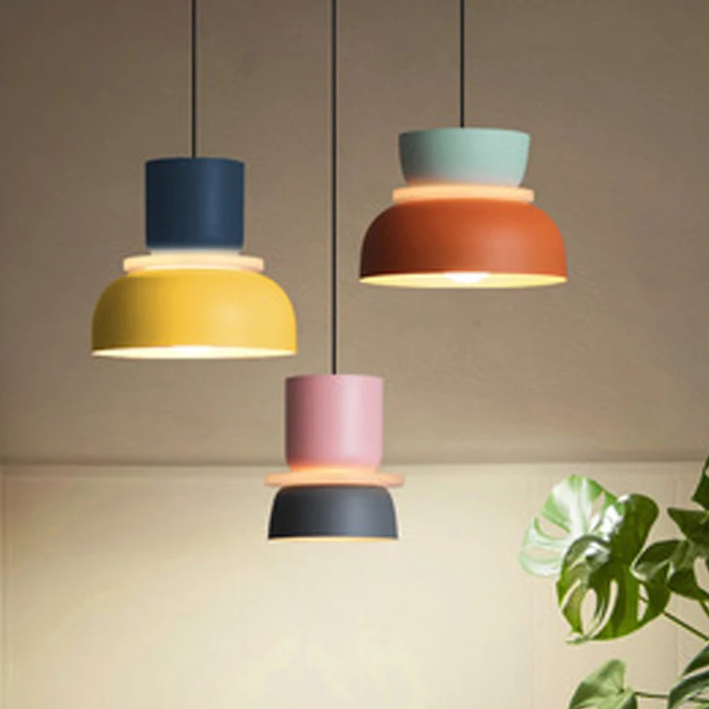

Modern macaron Led pendant light lamp bedsides living room metal colorful Hanglamp for kitchen home decor lighting fixtures