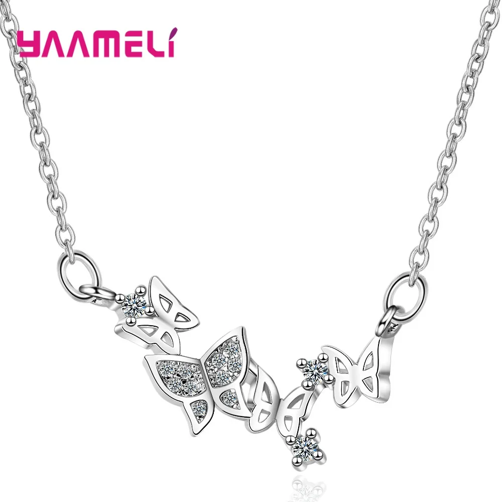 

Butterfly Statement 925 Sterling Silver Temperament Cubic Zirconia Pendant Necklaces Water Wave Chain Women's Jewelry Bijouterie