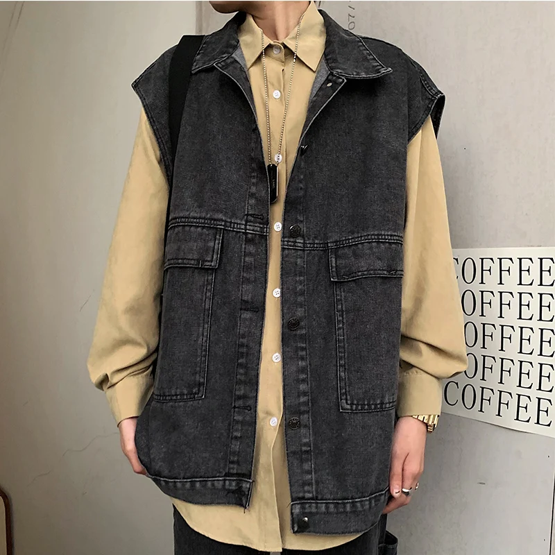 Жилет джинсовый HARAJPOO в стиле ретро потертый без рукавов с большими карманами