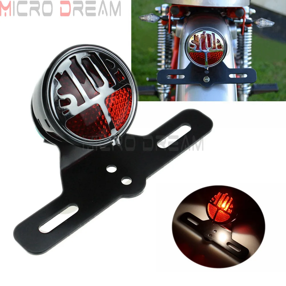 

Задний фонарь для мотоцикла в стиле ретро Bates, стоп светильник сигнал для Harley Cafe Racer Bobber Chopper, кронштейн для номерного знака