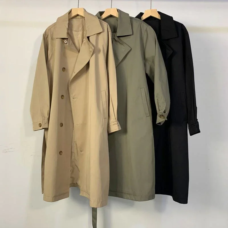 

Classic Trench Long Coat For Women Turndown Collar Solid Color Fashion Ol Chic Belt Slim Fashion Windbreaker Free Size