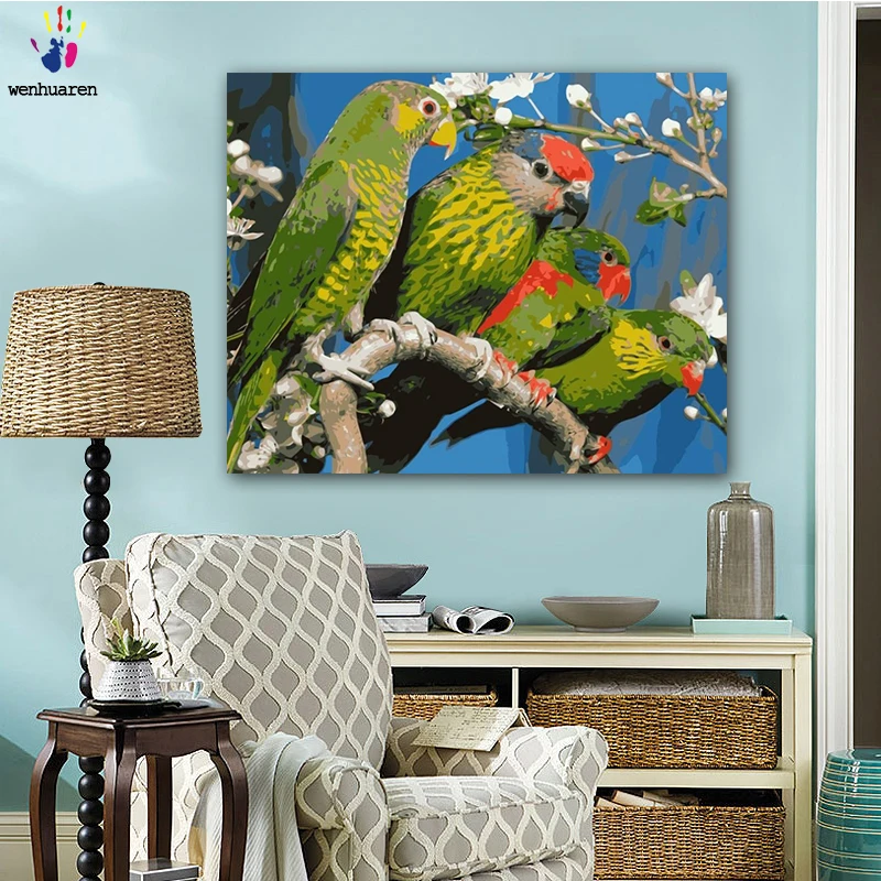 DIY картинки для раскраски по номерам с цветами четыре маленьких птички рисунок