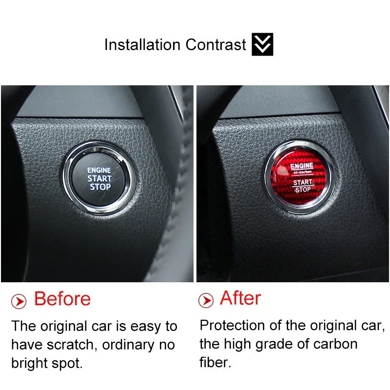 

QHCP Real Carbon Fiber Stickers Car Engine Start Stop Button Ignition Device Cover Sticker Accessories For Toyota Camry 2018