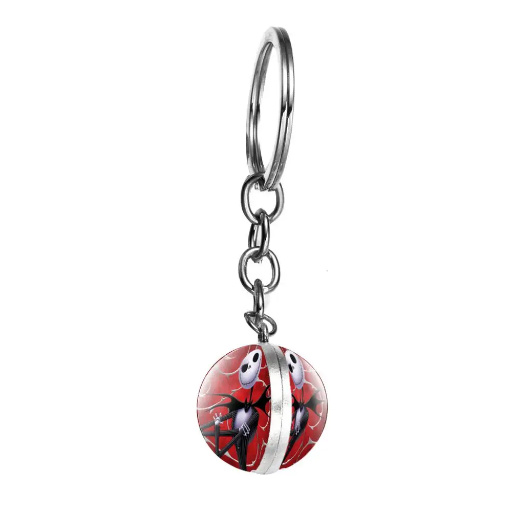 

CHSXY The Nightmare Before Christmas Keychain Jack Skellington Figures Double Sided Glass Ball Key Chain Cartoon Movie Jewelry