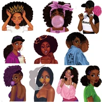 beautiful sexy black girl 3d thermal transfer stripe printing diy iron on female clothing washable parent child stickers