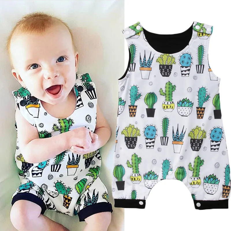 Brand Cute Newborn Infant Baby Boy Girl Kids Cactus Romper Jumpsuit Cotton Clothes Outfit Summer Sunsuit