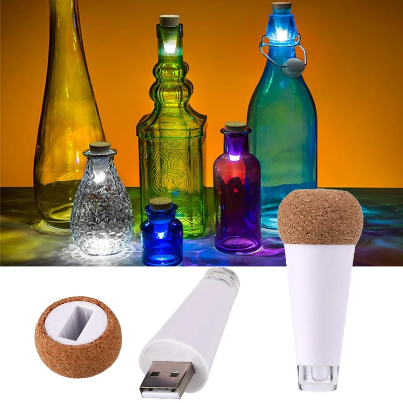

Rechargeabl USB Bottle Round Cork Stop Bottle Stopper LED White Light Wedding Party Christmas Room Lights Festival Decor Lamps