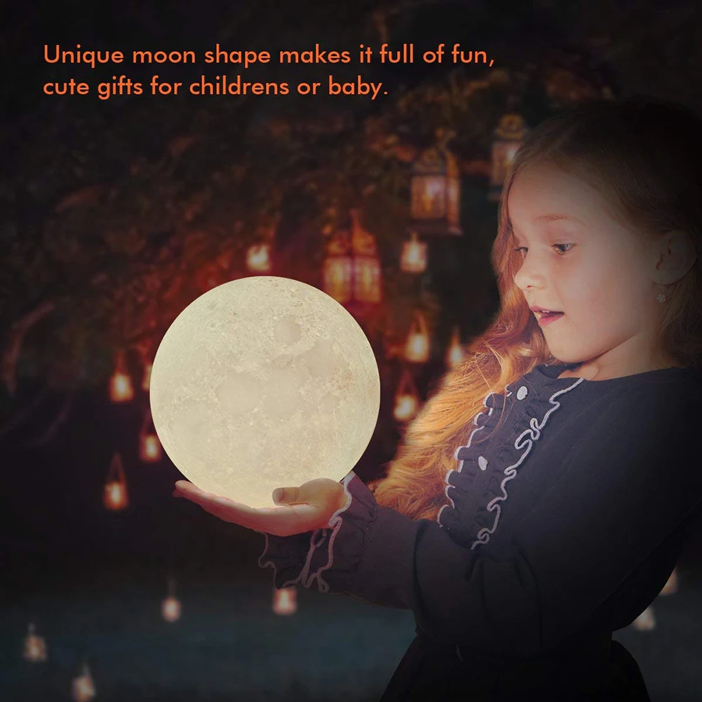 

USB Rechargeable 3D Print LED Moon Light 3 Colors Touch Dimmable Night Lamp