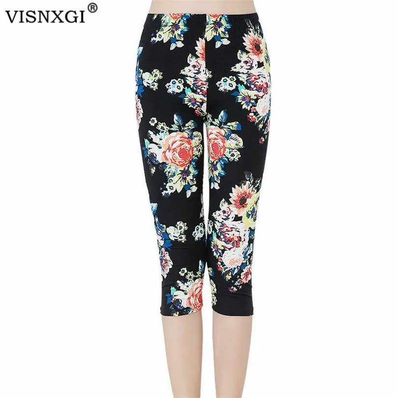 

Леггинсы Спортивные из полиэстера с цветочным принтом, до середины икры