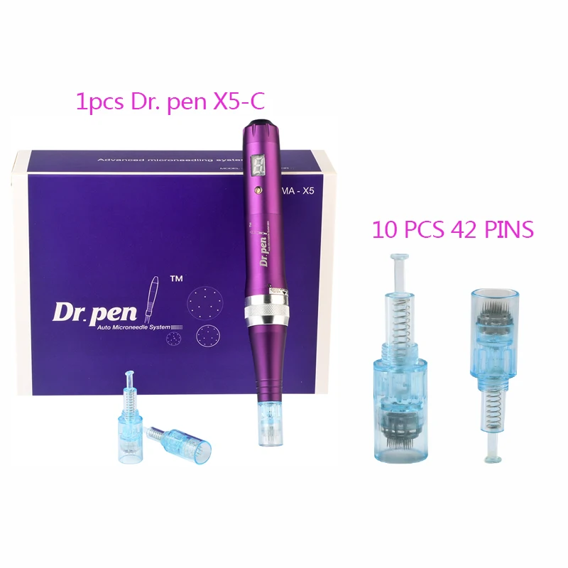 Dr. pen 42 pins Ручка Ultima X5 Проводная Дерма ручка с 10 микроиглами микро Дерма терапия винтовой картридж авто микро игла ручка машина - Цвет: Dr. pen 42 pins