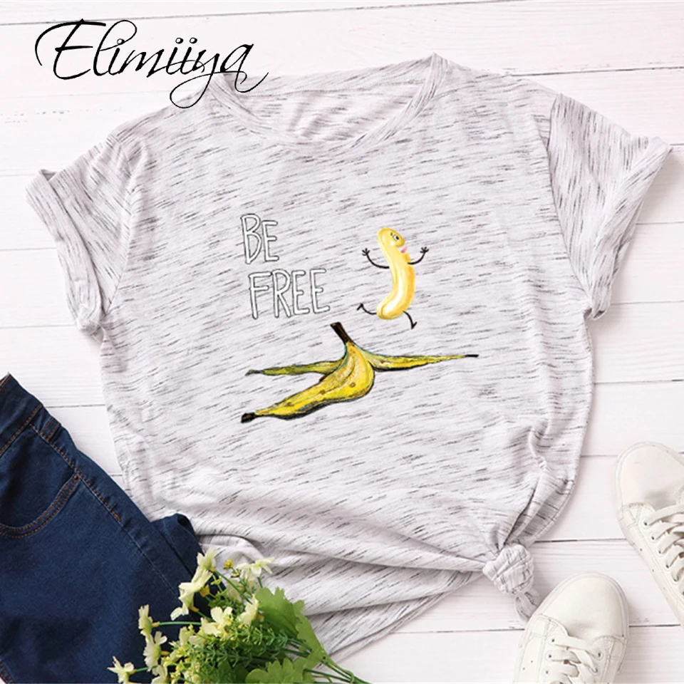 

Elimiiya Women's T Shirt Plus Size S-5XL Banana Pattern O-Neck Short Sleeve Tshirt Cotton Tshirts Funny T-Shirt Tops women 2020
