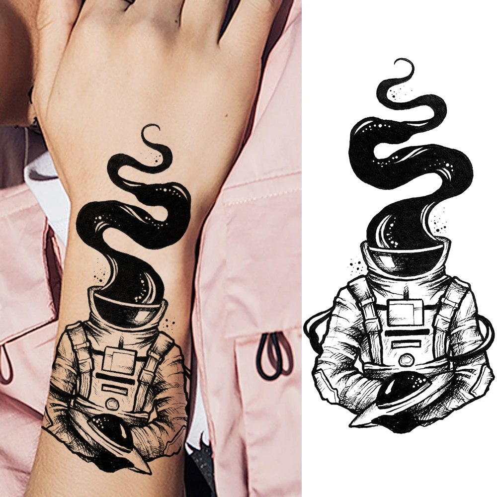

Geometric Hourglass Temporary Tattoos Sticker Fake Black Flower Astronaut Tattoos Waterproof Dot Pattern Lion Tattoos For Adult