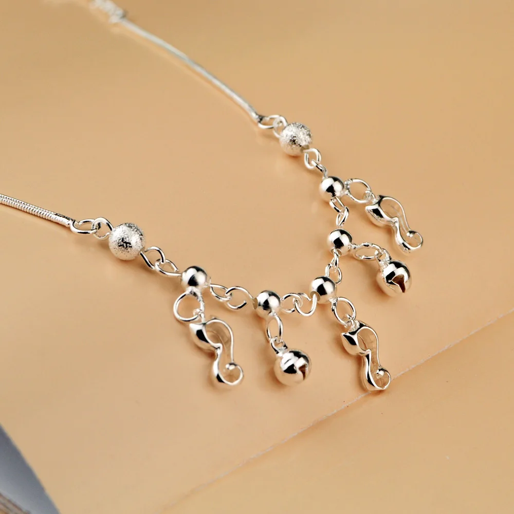 Браслет на лодыжку женский из серебра 100% пробы с колокольчиком |