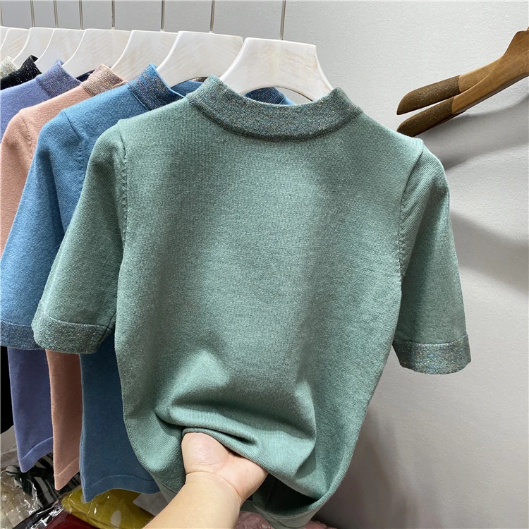 Fashion loose half sleeve knitted sweater women turtleneck patchwork Pullovers 2022 spring autumn tops | Женская одежда