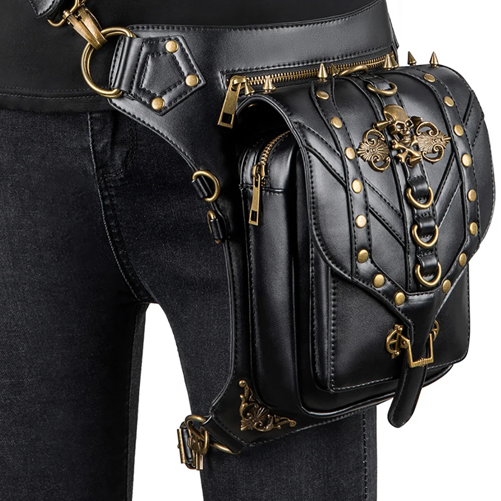 

Travel Women's Waist Packs For Men's Rivets Skulls Decorate Crossbody Bags Ladies Vintage Steampunk Style Shoulder Bag 2021 New