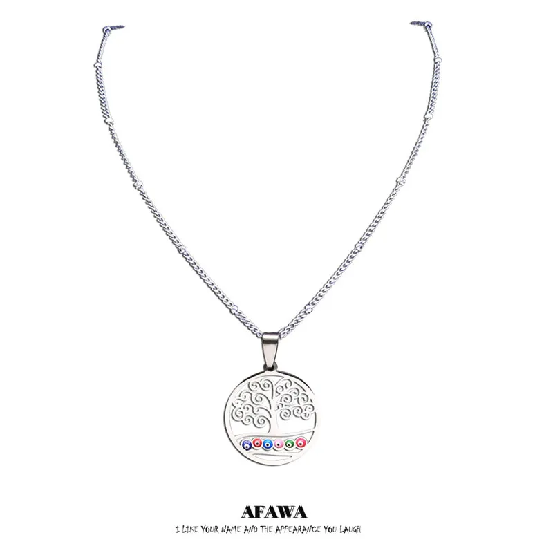 

Tree of Life Stainless Steel Turkey Eyes Charm Necklace for Women Silver Color Islam Necklace Jewelry arbol de la vida N5204S01