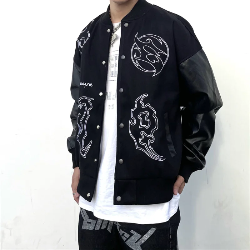 

Baseball Jacket Men Hip Hop Letter Embroidery Streetwear Leather Sleeve Patchwork Varsity College Coat Fashion Vintage Jackets