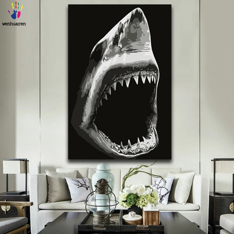 Diy краски по номерам картина живопись с комплектами Акула слон лошадь Волк тигр