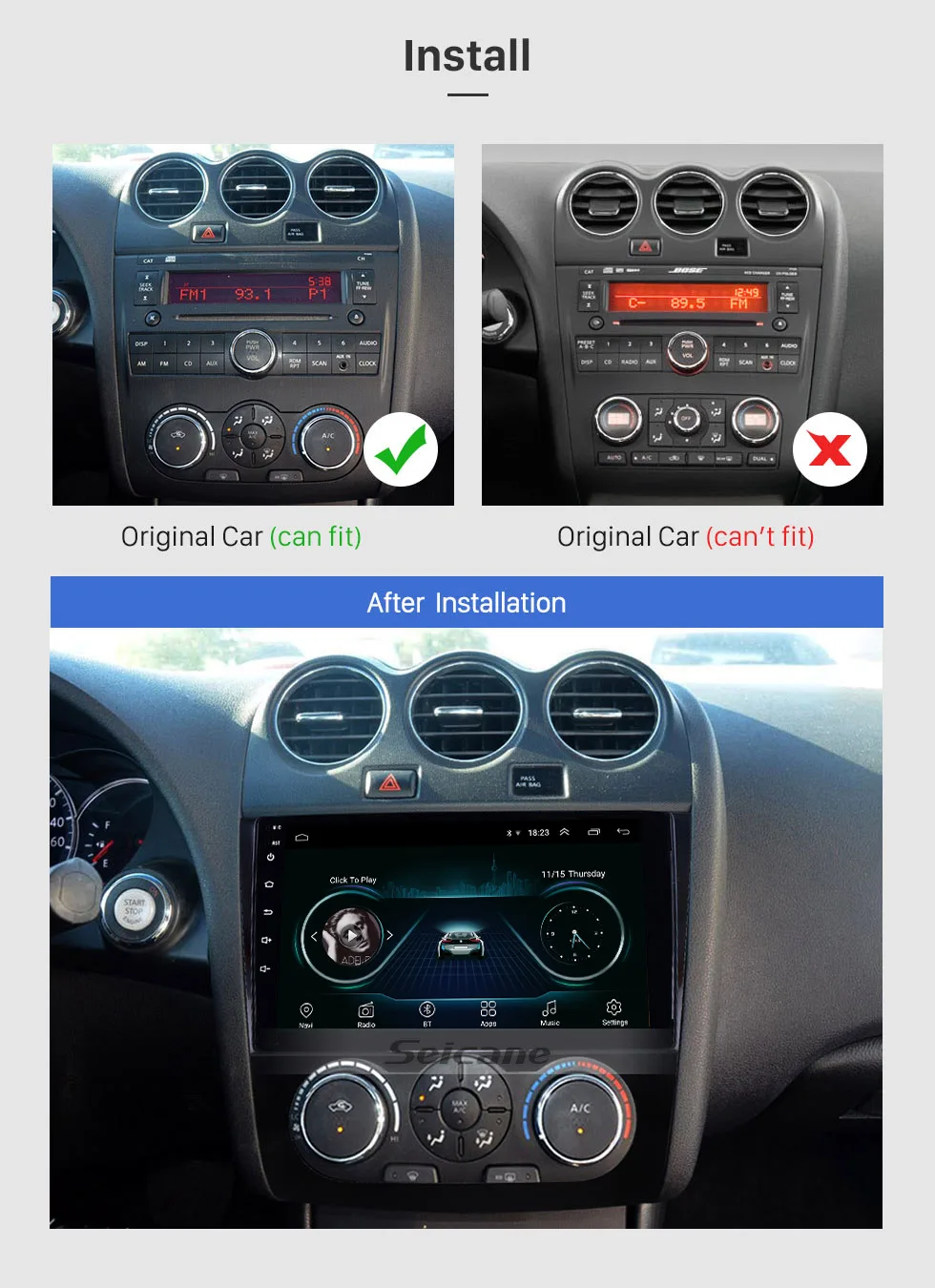 Seicane автомобильный 2Din Navi Android 8,1 gps мультимедийный плеер для Nissan Teana ALTIMA Руководство A/C 2008-2012 головное устройство Поддержка wifi SWC