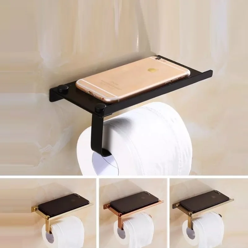 Нержавеющая сталь Ванная комната держатель для бумаги и телефона с полкой