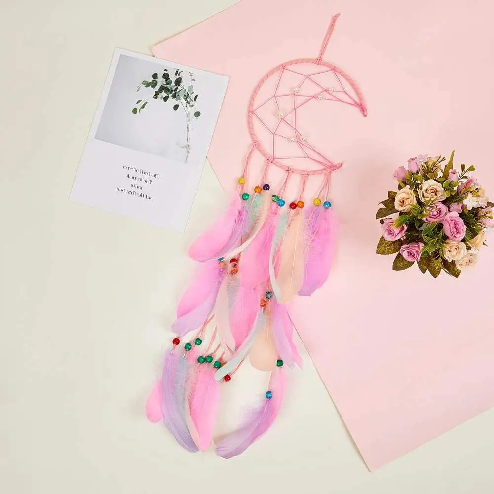 Перо Луна Ловец снов ручной работы полукруглые деревянные бусины для девочек