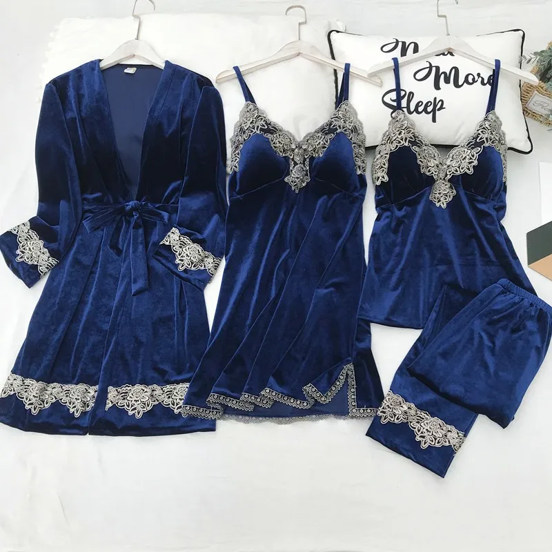 

Комплект пижамный Женский, из 4 предметов, на осень/зиму