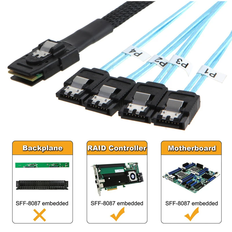 

0.5M/0.7M/1M SAS SATA Cable 36Pin SFF-8087 Male To 4 SATA 7Pin Splitter Adapter Cable Mini SAS 4i SFF8087 36P To 4 SATA 7P Cable