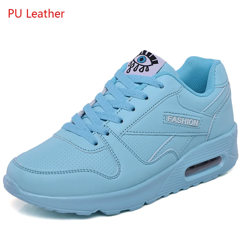 PU blue Женские кроссовки; обувь для бега из искусственной кожи; белые модные кроссовки; коллекция года; женские кроссовки; уличная спортивная обувь; дышащая обувь на воздушной подушке - Цвет: PU blue