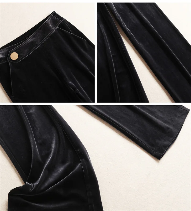 

Fashion New Arrivals Autumn Winter Pants Women Elegant High Waist Wide Leg Velour Trousers