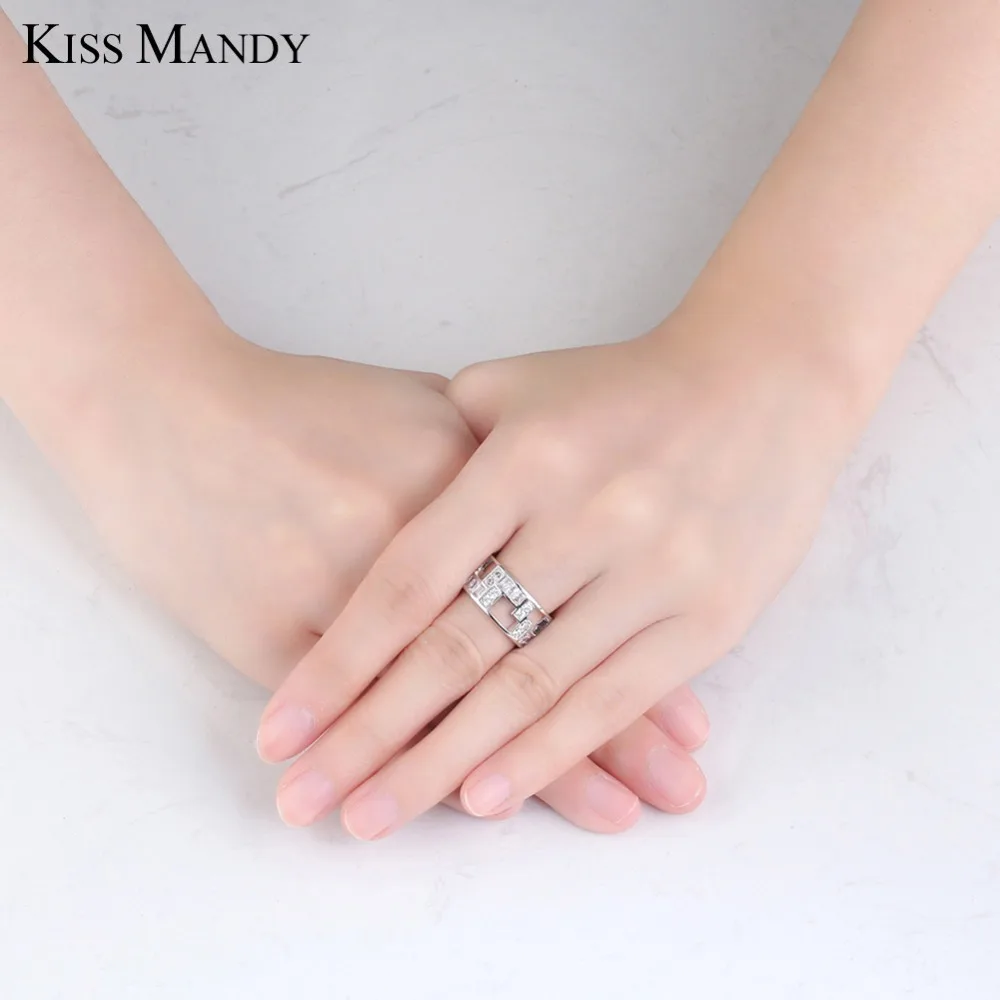 KISS MANDY Sliver Geometric Rings For Women Classic Hollow Tetris Shape AAA Zircon Original Design Jewelry Gifts LR172|Кольца| |
