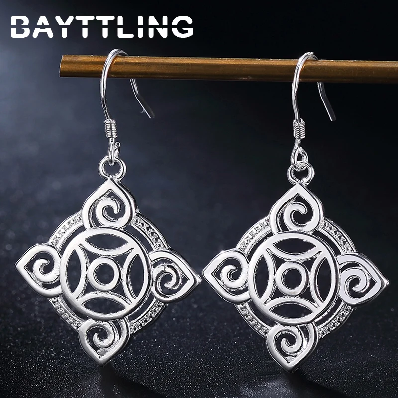 

BAYTTLING Silver Color 43MM Geometric Pattern Drop Earrings For Woman Charm Luxury Jewelry Couple Gift
