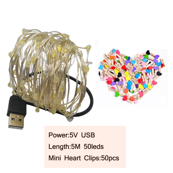 2 м/5 м/10 м зажим для фото USB светодиодный светильник-гирлянда s Сказочный светильник s светильник-гирлянда на батарейках рождественские украшения вечерние, свадебные, рождественские