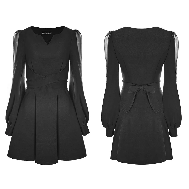 Черное блестящее тонкое мини-платье с длинным рукавом и v-образным вырезом в