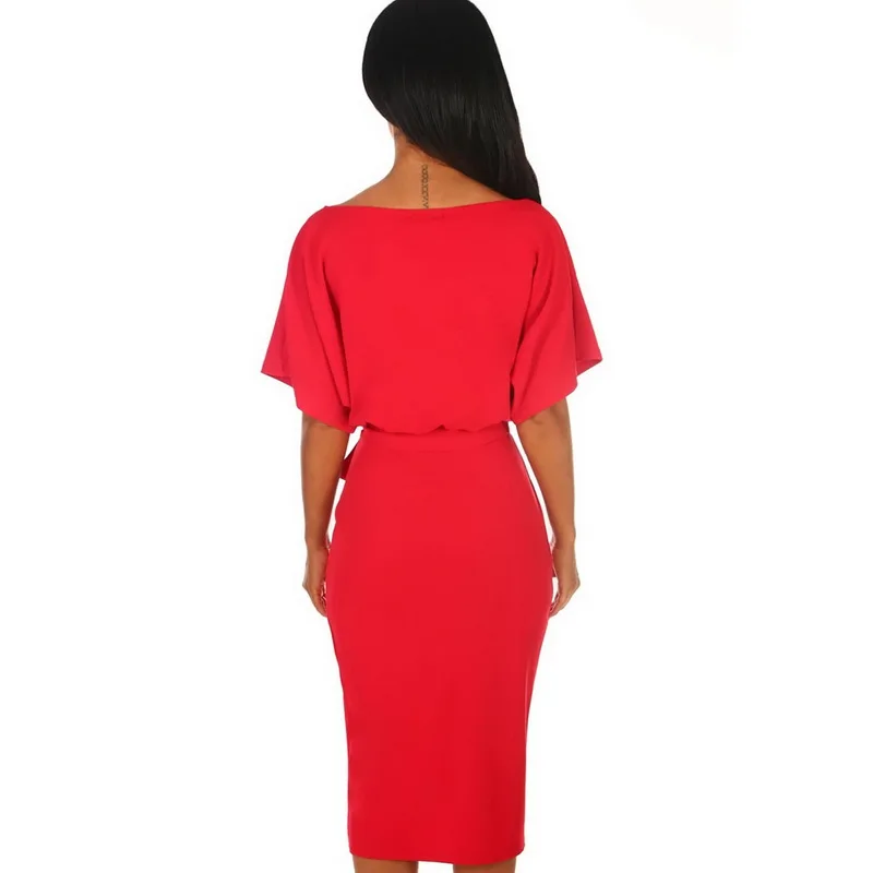 

QRWR Sexy Summer Dresses for Women 2021 Side Split Fashion Elegant Batwing Sleeve Women Dress Sheath Bodycon Ladies Midi Dress