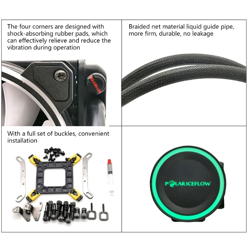 

Q1JF POLARICEFLOW Efficient Cooling CPU Water Cooler Fan 4pin 12V for intel＆amd LGA Common Platform Quiet Fan Silent Radiator