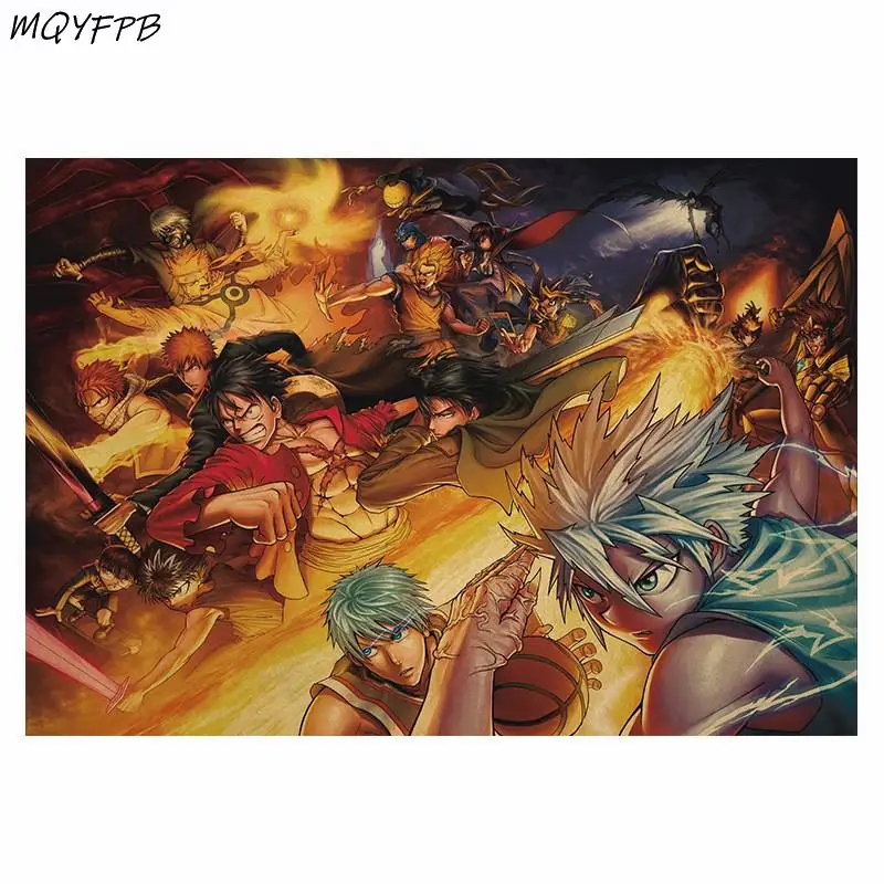 

A Collection of Japanese Anime Characters Kraft Paper Poster Home Room Bedroom Wall Decoration Painting Core 50.5x35cm