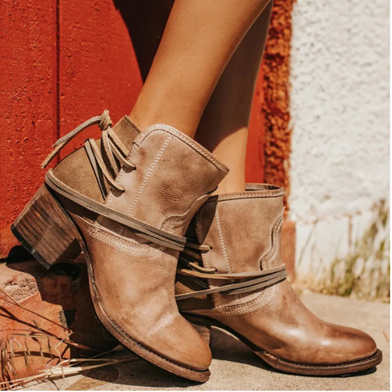 Women's Fashion Shoes Boots Winter Pu Leather Female Retro Large Size Straps with Heel High | Обувь