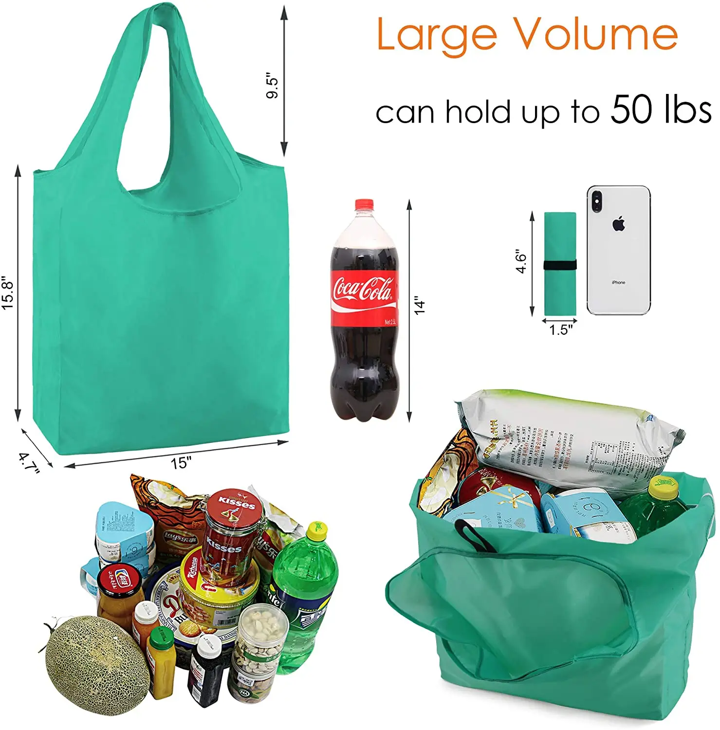 

Портативная продуктовая сумка, многоразовый складной моющийся мешок для покупок, цветные складные тоуты на молнии, прочная Полиэстеровая с...