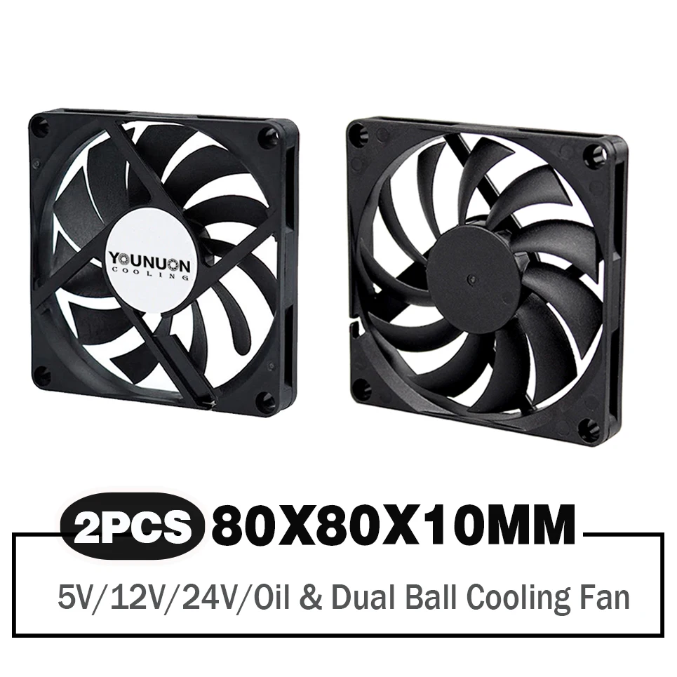 

2 Pieces 80mm 5V USB Fan 80cm 80x80x10mm 5V 12V 24V Cooling Cooler Fan Dual Ball Bearing&Sleeve Bearing 8010 Computer Case Fan