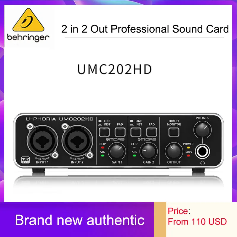 BEHRINGER/behringer UMC202HD Electric Guitar Live Recording External Sound Card Professional USB Computer | Электроника