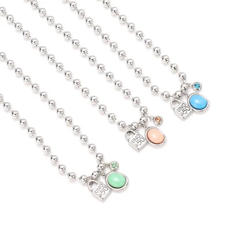 

New Autumn Uno Do 50 Stainless Steel Pendant Necklace Simple 6m Bead Chain Lock Resin Women's Necklace