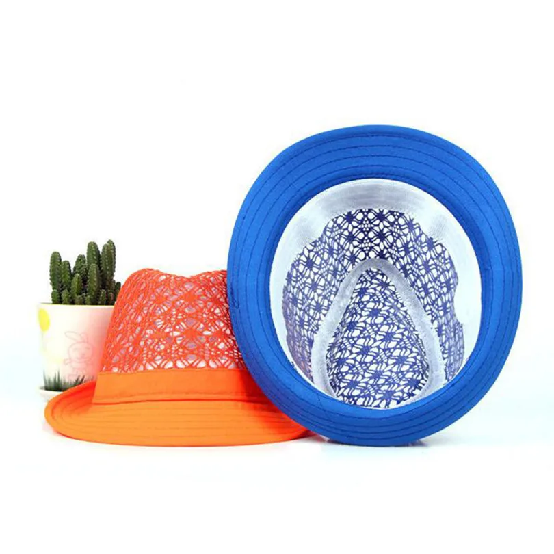 

New 2021 Summer Men Women Beach Sun Hats Candy Color for Party Packable Breathable Hollow Out Sun Beach Hat Cuban Trilby