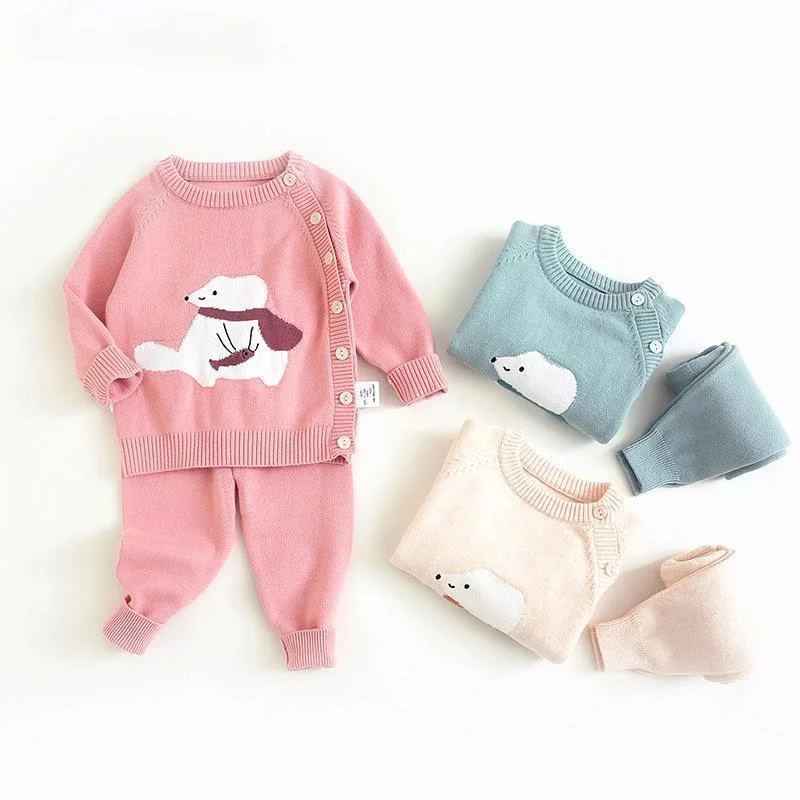 

Baby Girls Boys Clothing Sets 2021 Spring Toddler Girls Knitted Sweater Outfits Cute Infant Cartoon Pattern Clothes